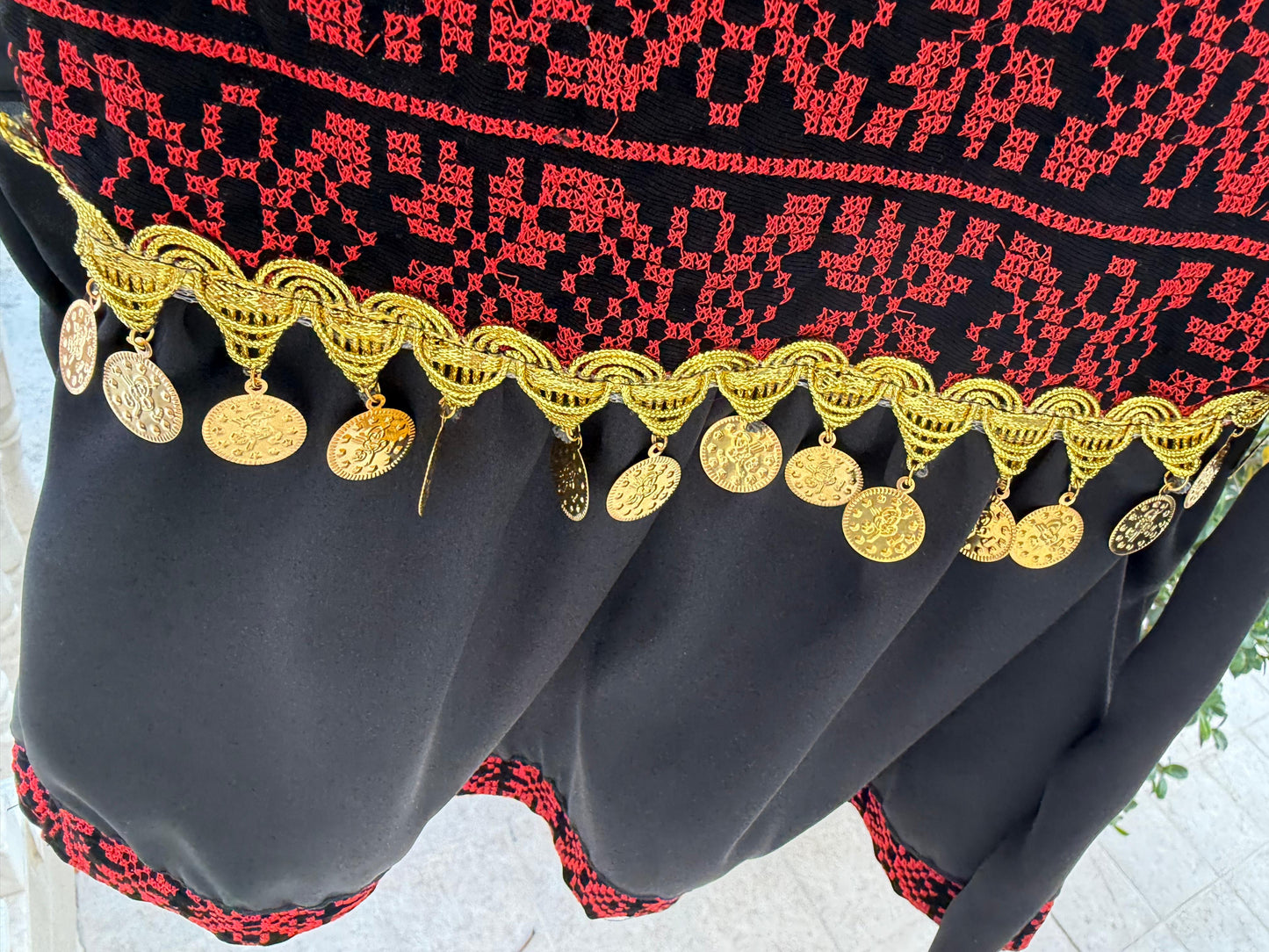 Girls’ Traditional Thobe Dress – Black with Red Embroidery