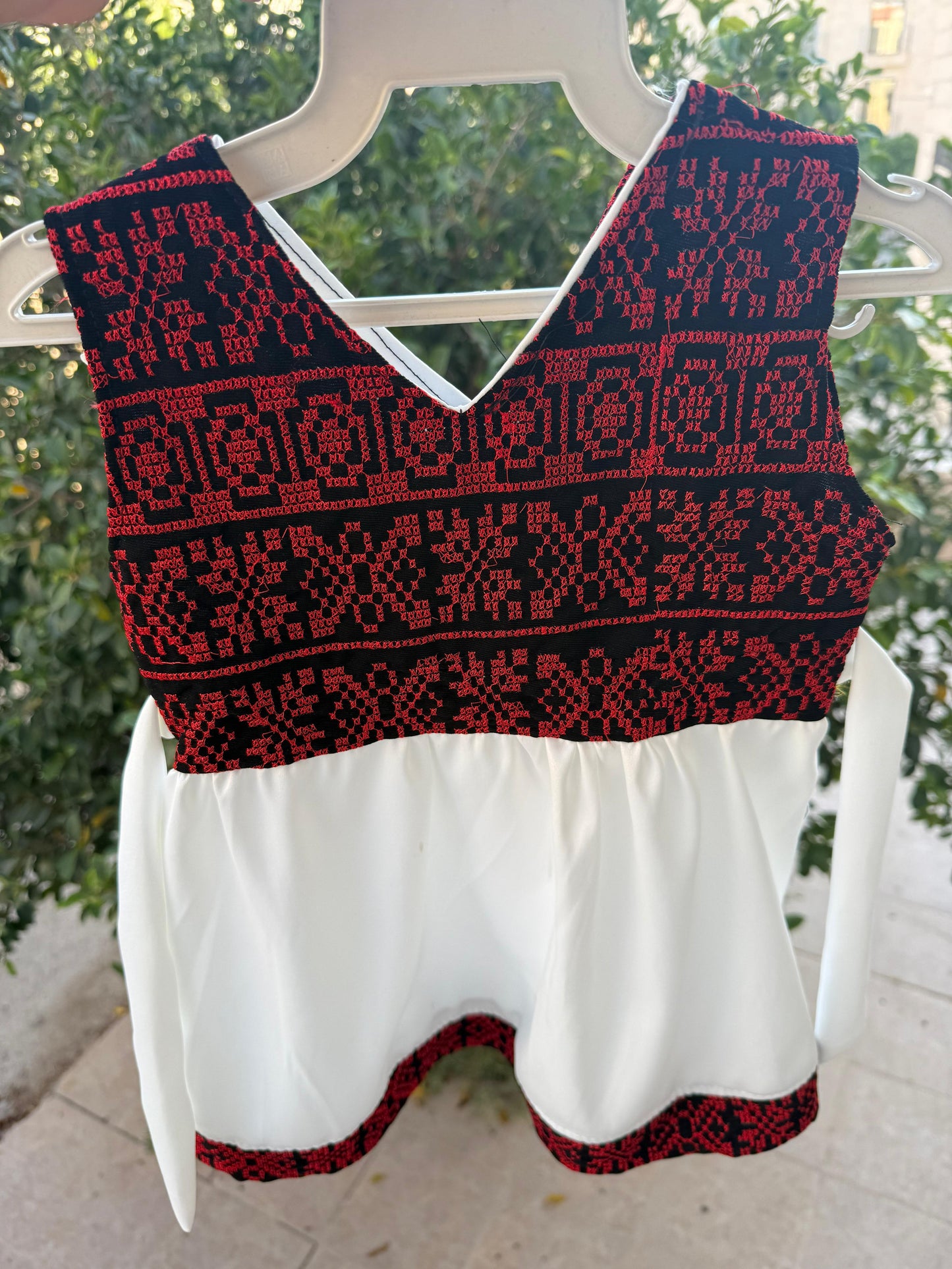 Girls’ Traditional Thobe Dress – White with Red Embroidery