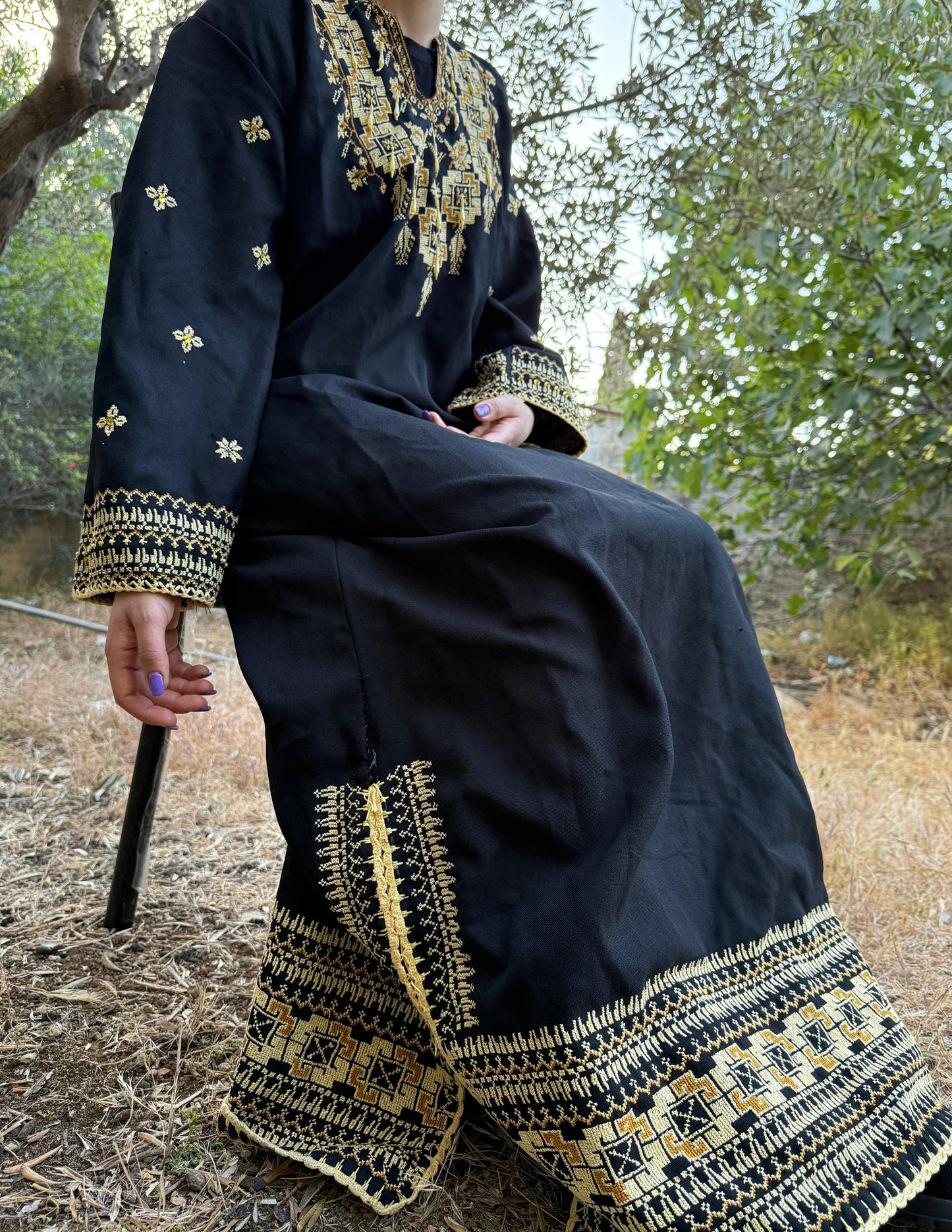Handwoven Thobe – Black with Exceptional Yellow Tatreez