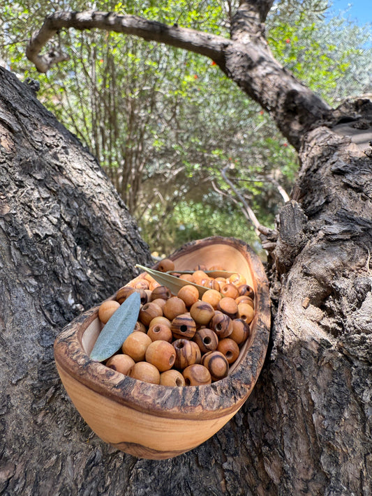 Olive Wood  Round and Carved Beads from Holyland for Jewelry, Rosaries, Crafts and Gifts - Various Quantities (7mm - 8mm)