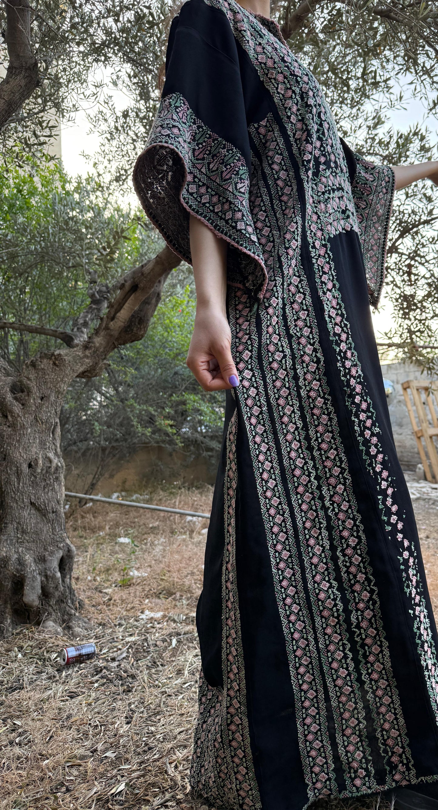 Handwoven Palestinian Thobe – Black with Colorful Tatreez
