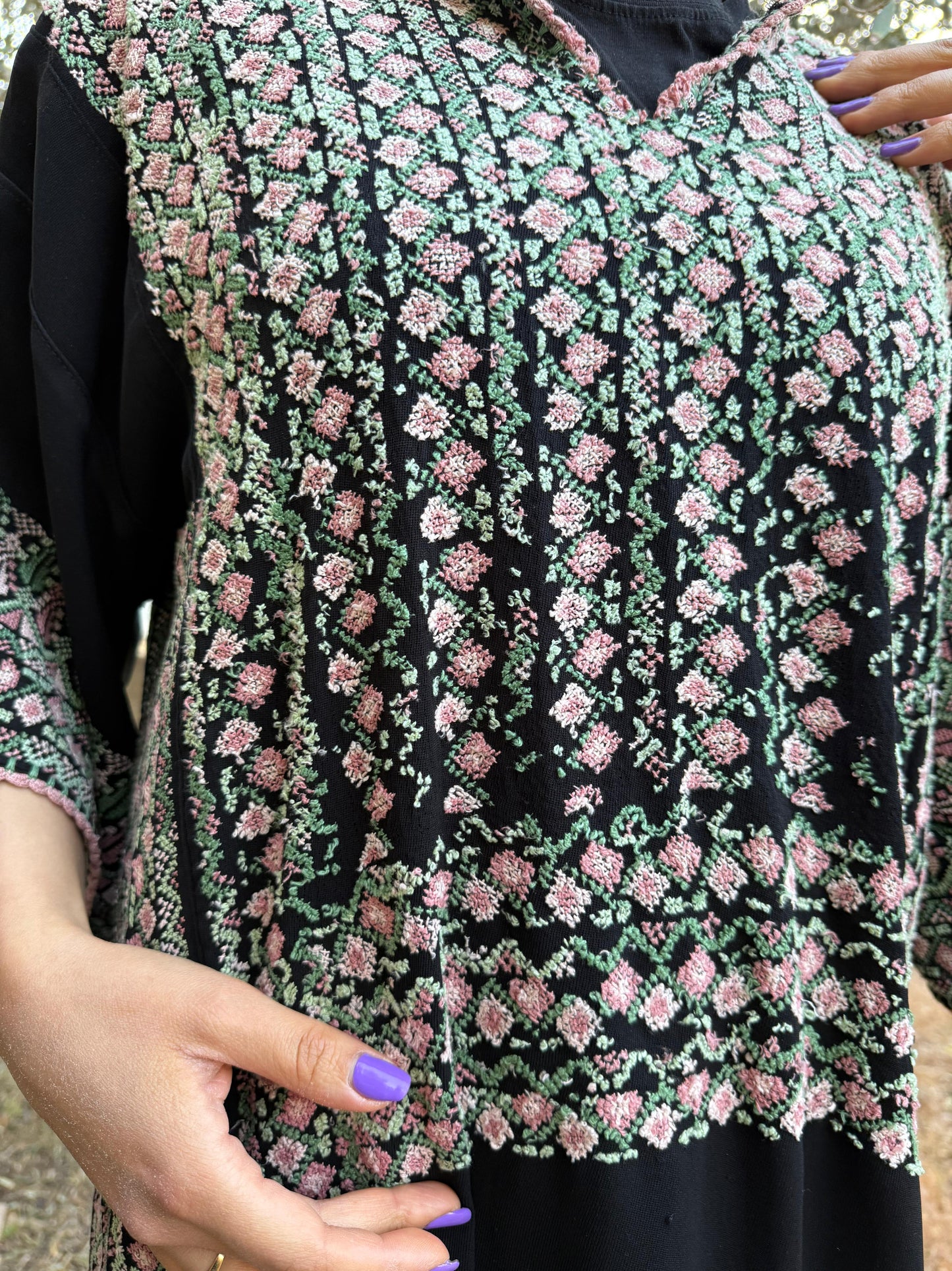 Handwoven Palestinian Thobe – Black with Colorful Tatreez
