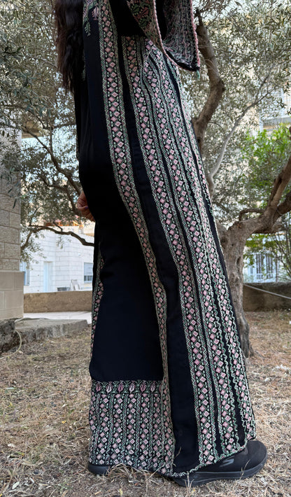 Handwoven Palestinian Thobe – Black with Colorful Tatreez