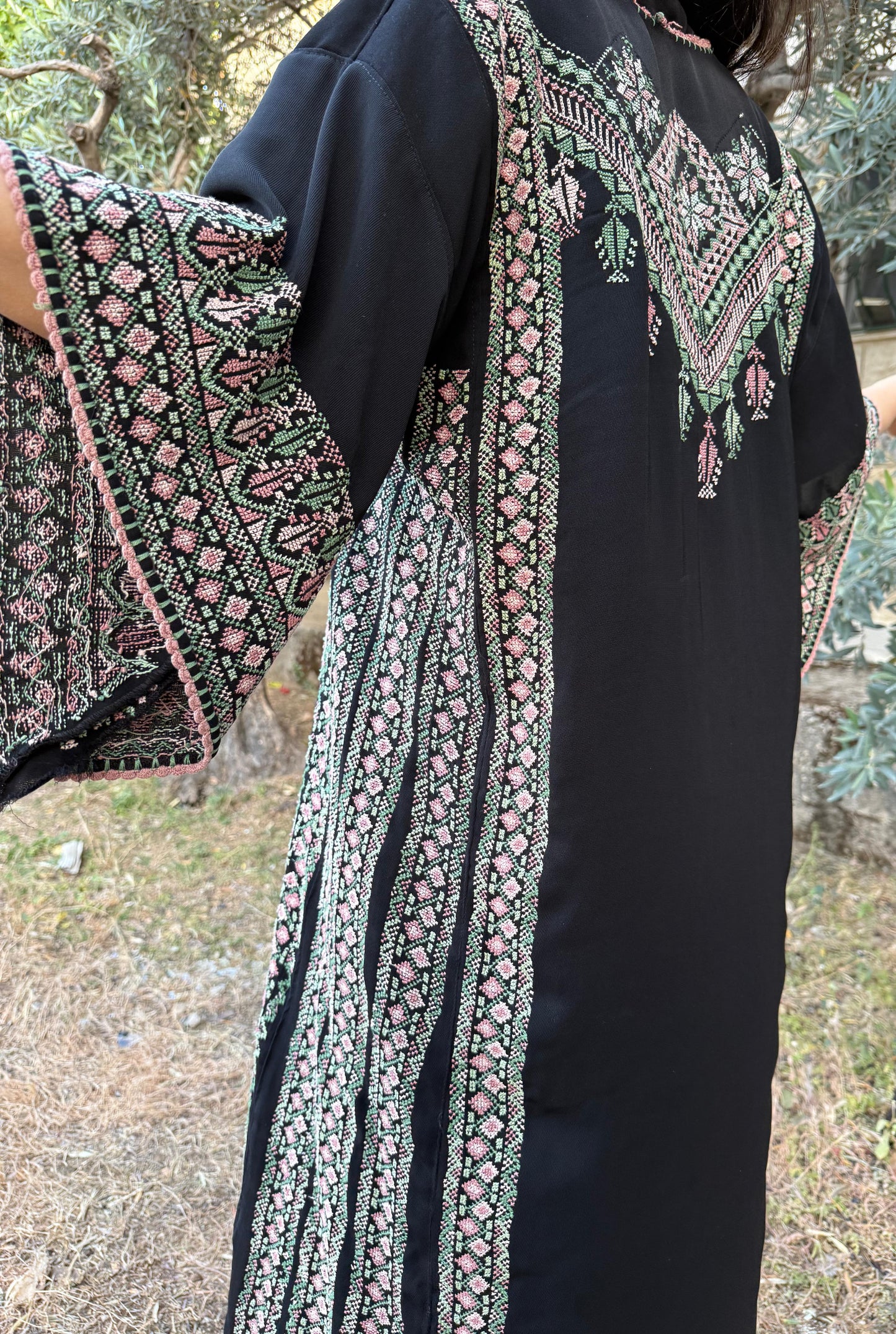 Handwoven Palestinian Thobe – Black with Colorful Tatreez