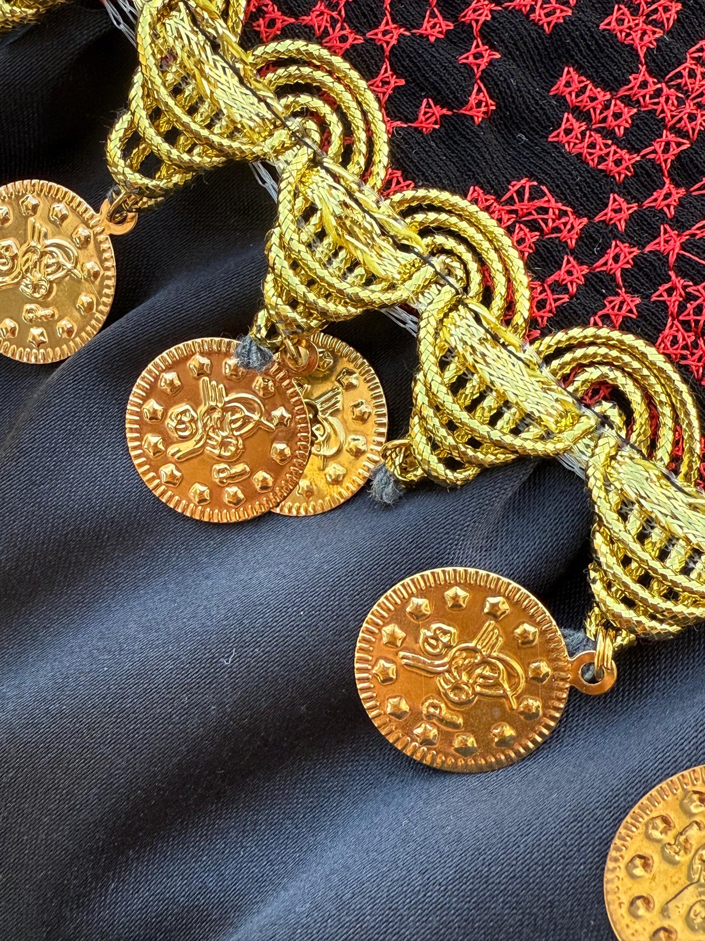 Girls’ Traditional Thobe Dress – Black with Red Embroidery