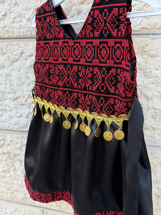 Girls’ Traditional Thobe Dress – Black with Red Embroidery