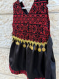 Girls’ Traditional Thobe Dress – Black with Red Embroidery
