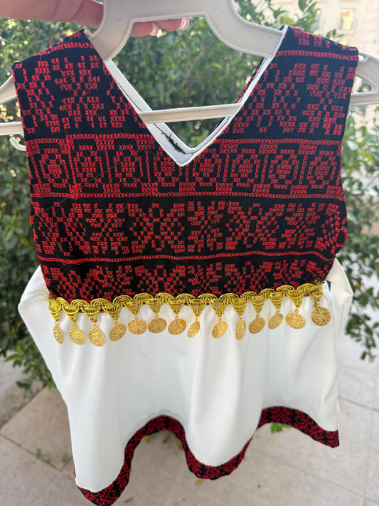 Girls’ Traditional Thobe Dress – White with Red Embroidery