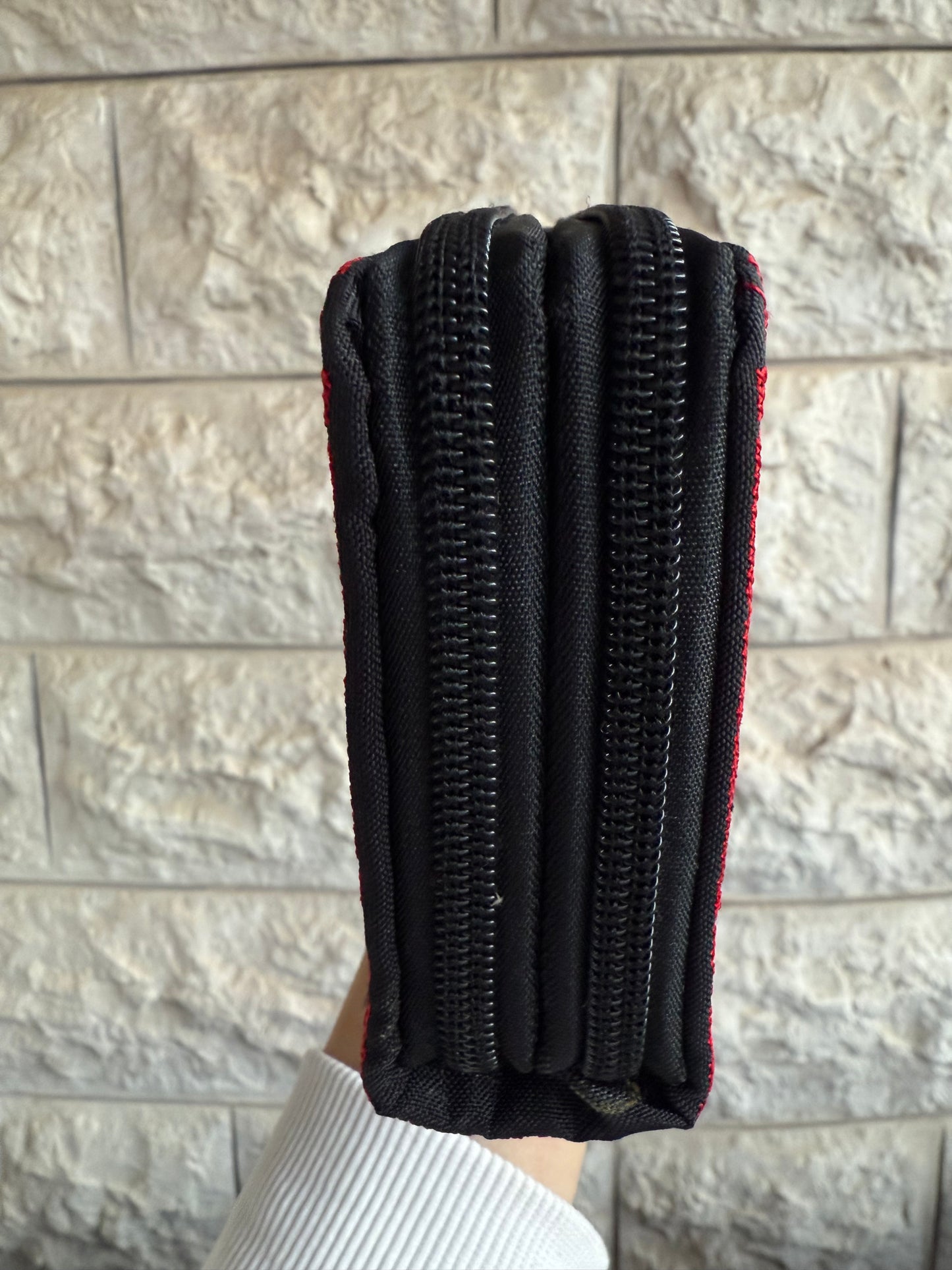 Red & Black Palestinian Embroidered Wallet – Double Zipper Clutch