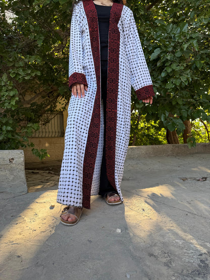 Arafat Pattern Abaya for Women with Red and Black Tatreez Embroidery