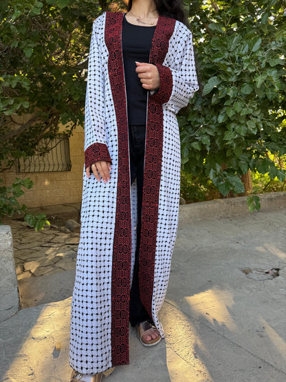 Arafat Pattern Abaya for Women with Red and Black Tatreez Embroidery
