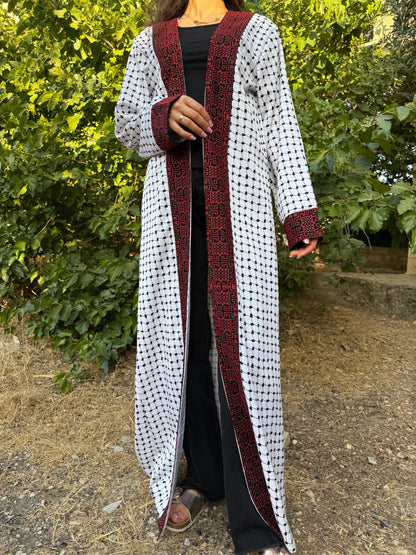 Arafat Pattern Abaya for Women with Red and Black Tatreez Embroidery