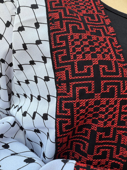 Arafat Pattern Abaya for Women with Red and Black Tatreez Embroidery