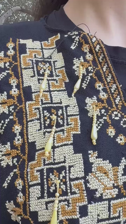 Handwoven Thobe – Black with Exceptional Yellow Tatreez